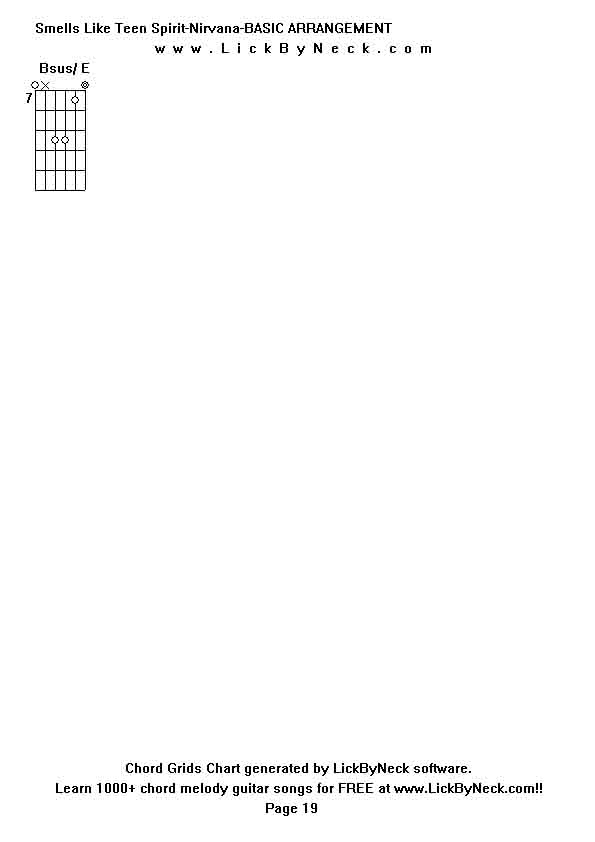 Chord Grids Chart of chord melody fingerstyle guitar song-Smells Like Teen Spirit-Nirvana-BASIC ARRANGEMENT,generated by LickByNeck software.